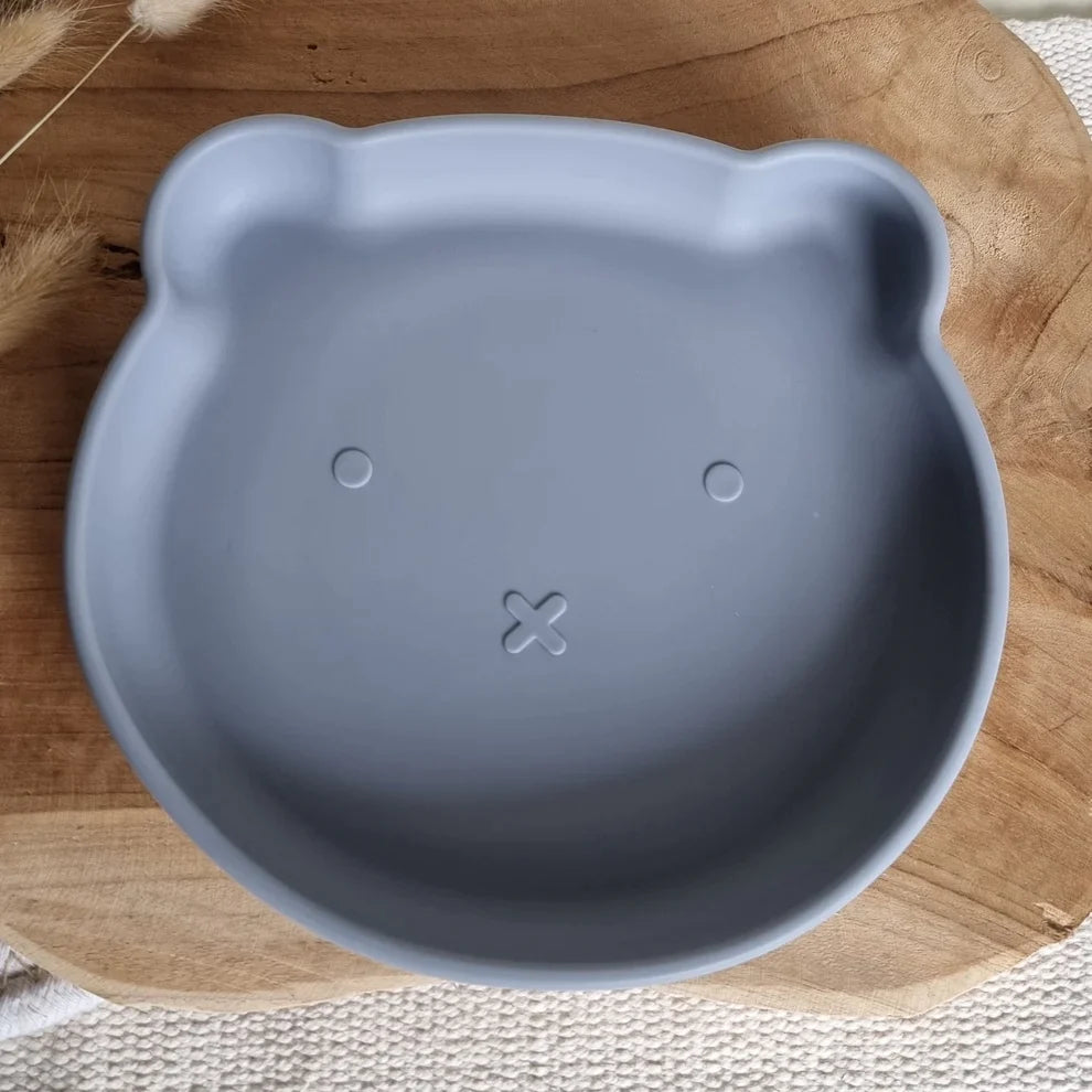 Assiette Silicone Ours - Gris bleu